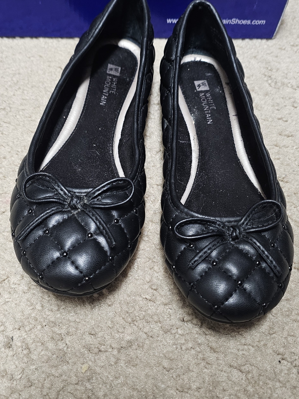 White Mountain Black Quilted Bow Ballet Flats
